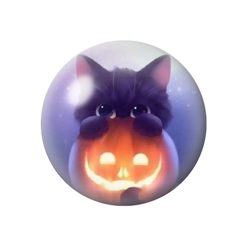 Cabochon en Verre Illustré Chat Citrouille Halloween 12 à 25mm