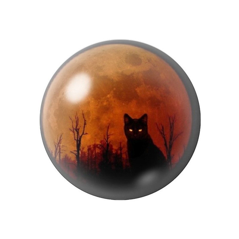 Cabochon en Verre Illustré Chat Lune Orange Halloween Gothique 12 à 25mm