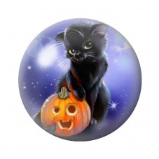 Cabochon en Verre Illustré Chat Citrouille Halloween 12 à 25mm pour la Création de Bijoux Fantaisie - DIY
