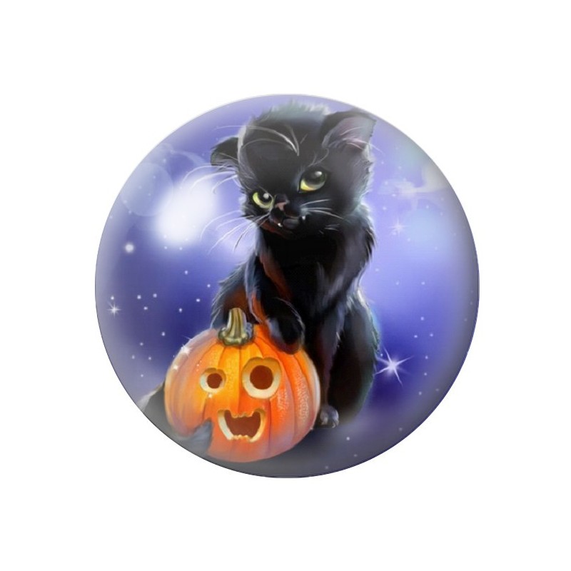 Cabochon en Verre Illustré Chat Citrouille Halloween 12 à 25mm