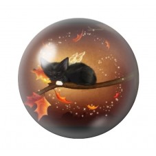 Cabochon en Verre Illustré Chat Branche Feuillage Automne 12 à 25mm pour la Création de Bijoux Fantaisie - DIY