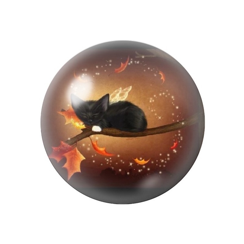 Cabochon en Verre Illustré Chat Branche Feuillage Automne 12 à 25mm