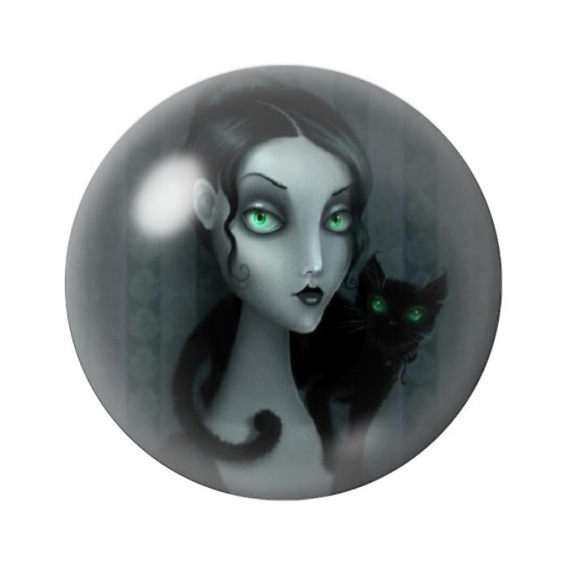Cabochon en Verre Illustré Femme Chat Gothique 12 à 25mm