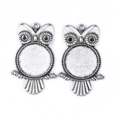 Support Pendentif Hibou Argenté pour Cabochon 25mm