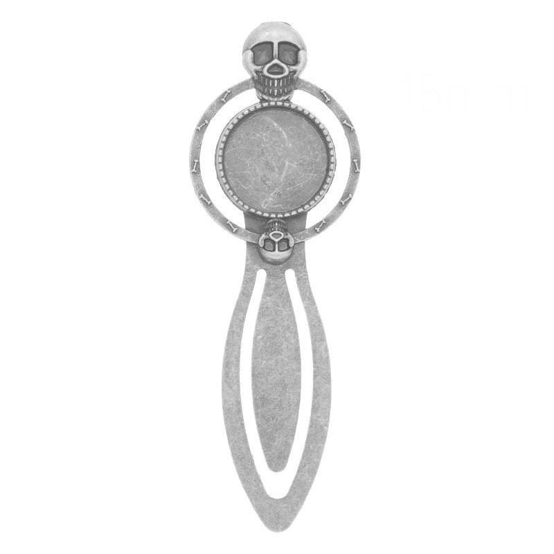 Support Marque-Page Crâne Argenté pour Cabochon 18mm