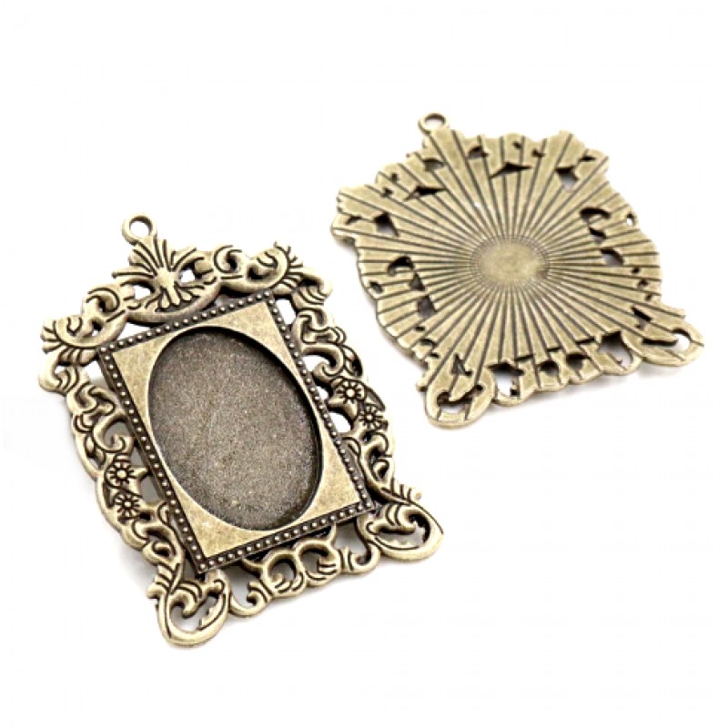 Support Pendentif Cadre Bronze pour Cabochon Ovale 18x25mm