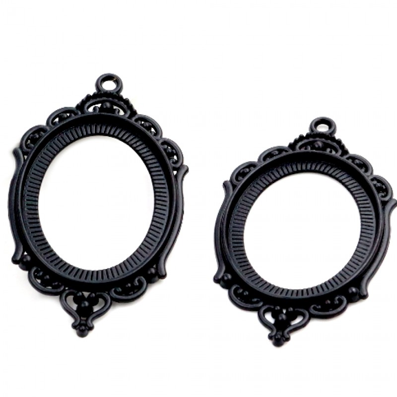 Support Pendentif Noir sans Dos pour Cabochon Ovale 30x40mm