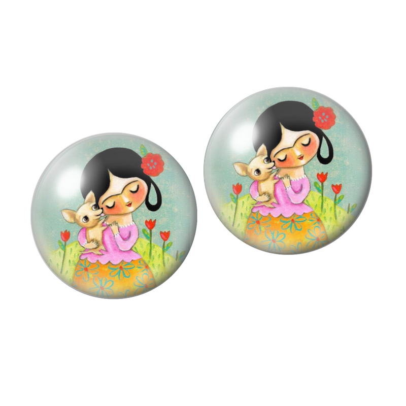 2 Cabochons en Verre Illustré Frida Kahlo 12mm