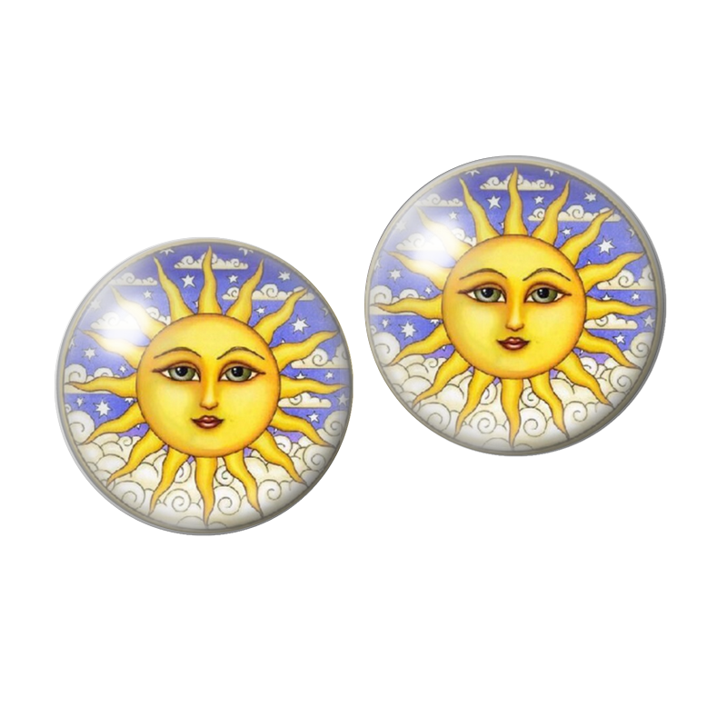 2 Cabochons en Verre Illustré Soleil 12mm