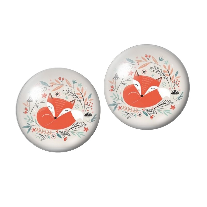 2 Cabochons en Verre Illustré Renard 12mm