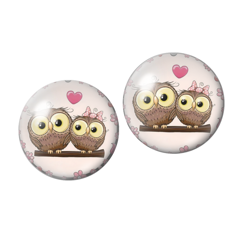 2 Cabochons en Verre Illustré Hiboux 12mm