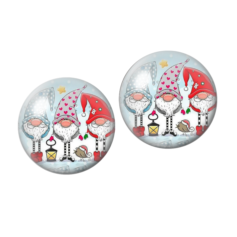 2 Cabochons en Verre Illustré Lutins Hiver Noël 12mm