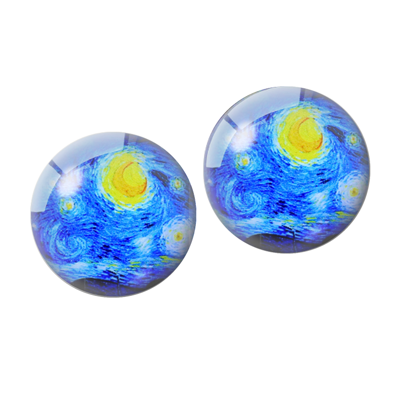 2 Cabochons en Verre Illustré La Nuit Étoilée Van Gogh 12mm