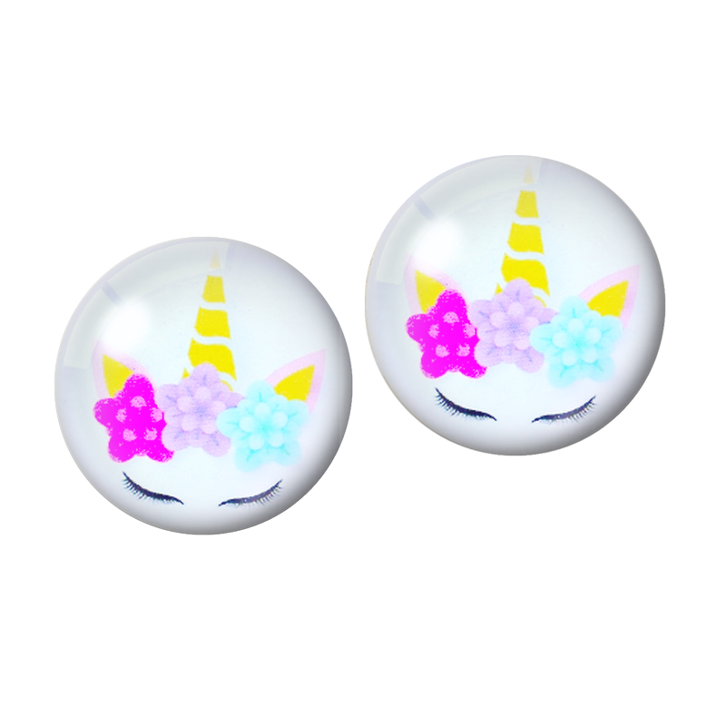 2 Cabochons en Verre Illustré Licorne 12mm