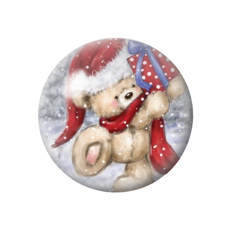Cabochon en Verre Illustré Ourson Cadeau de Noël 12 à 25mm