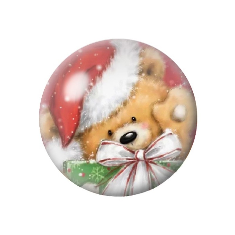 Cabochon en Verre Illustré Ourson de Noël 12 à 25mm
