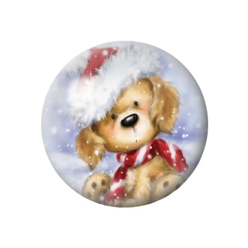 Cabochon en Verre Illustré Chien Bonnet de Noël 12 à 25mm