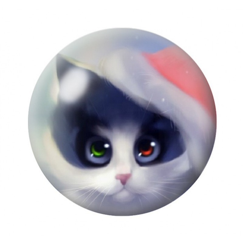 Cabochon en Verre Illustré Chat Bonnet de Noël 12 à 25mm
