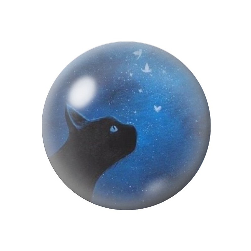 Cabochon en Verre Illustré Chat Nuit 12 à 25mm
