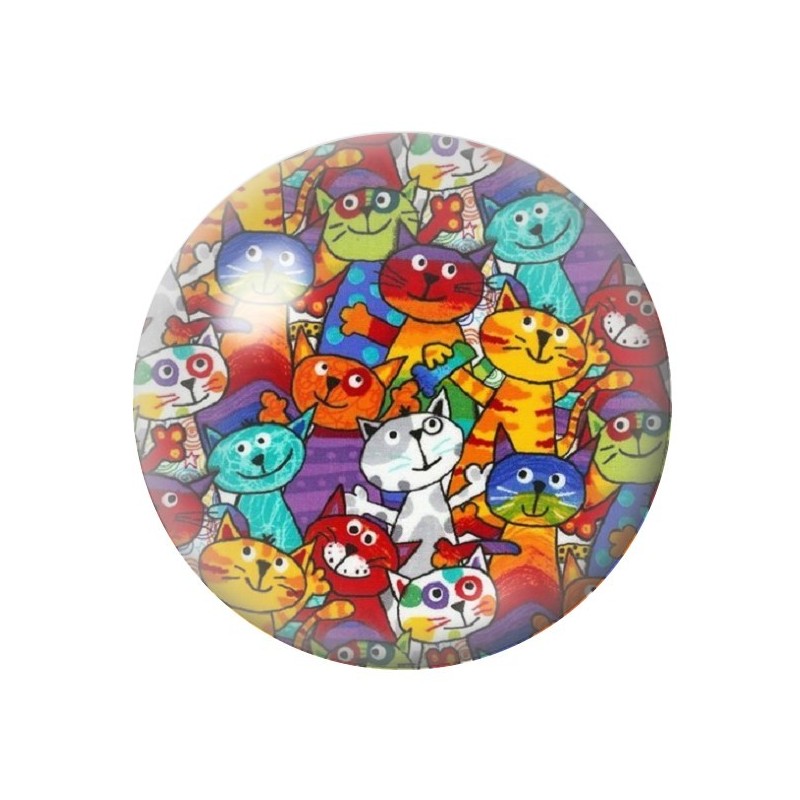 Cabochon en Verre Illustré Foule de Chats Colorés 12 à 25mm