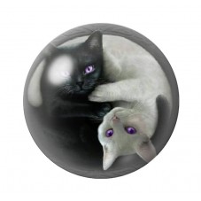 Cabochon en Verre Illustré Chat Yin Yang 12 à 25mm pour la Création de Bijoux Fantaisie - DIY