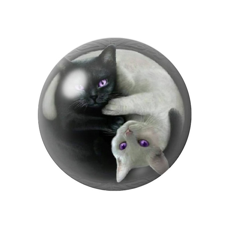 Cabochon en Verre Illustré Chat Yin Yang 12 à 25mm