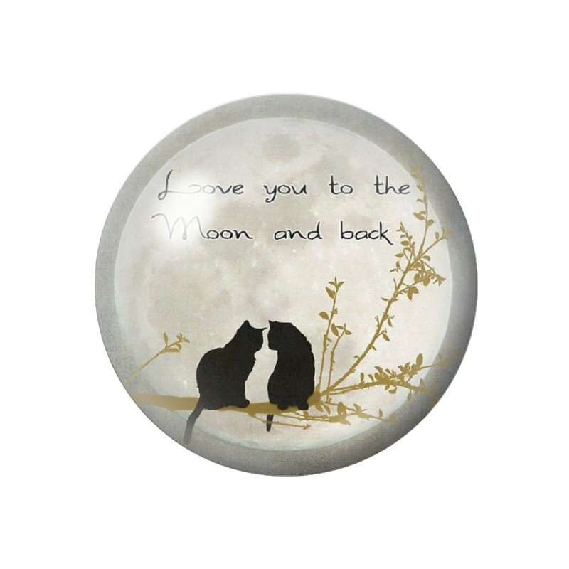 Cabochon en Verre Illustré Chat Love You Lune 12 à 25mm