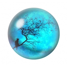 Cabochon en Verre Illustré Chat Lune Bleue 12 à 25mm pour la Création de Bijoux Fantaisie - DIY