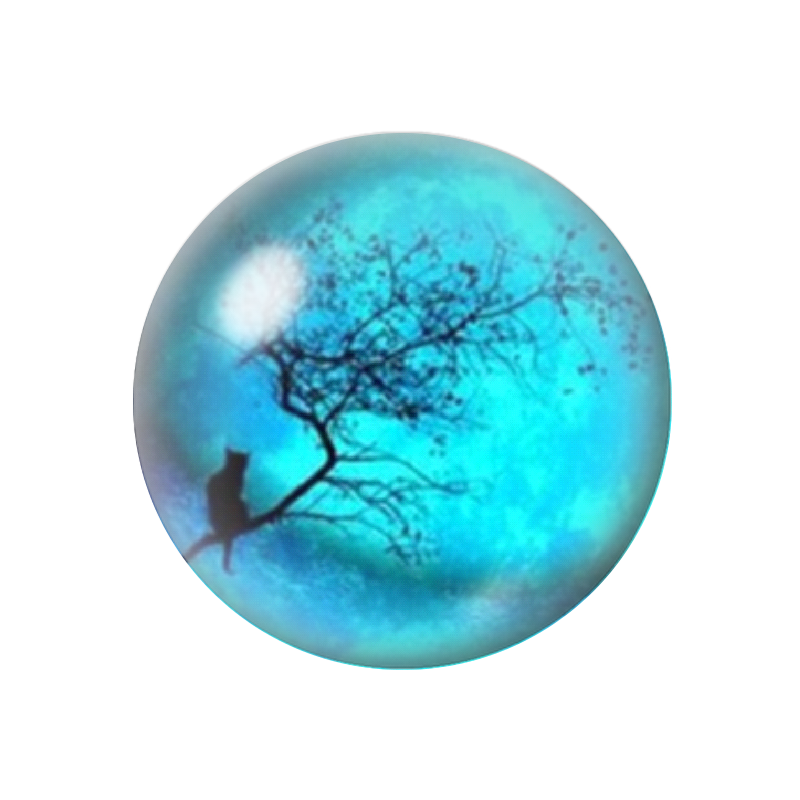 Cabochon en Verre Illustré Chat Lune Bleue 12 à 25mm
