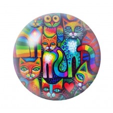 Cabochon en Verre Illustré Chats Colorés 12 à 25mm pour la Création de Bijoux Fantaisie - DIY