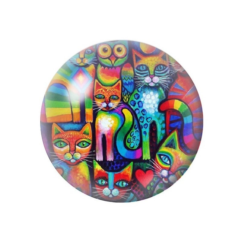Cabochon en Verre Illustré Chats Colorés 12 à 25mm