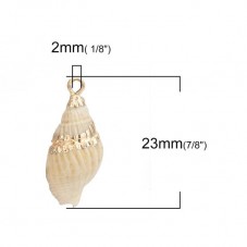 2 Breloques Coquillage Naturel Dorure Métal Doré 23x11mm