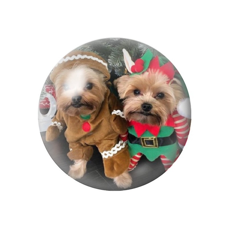 Cabochon en Verre Illustré Chiens Yorkshire Lutin Noël 12 à 25mm