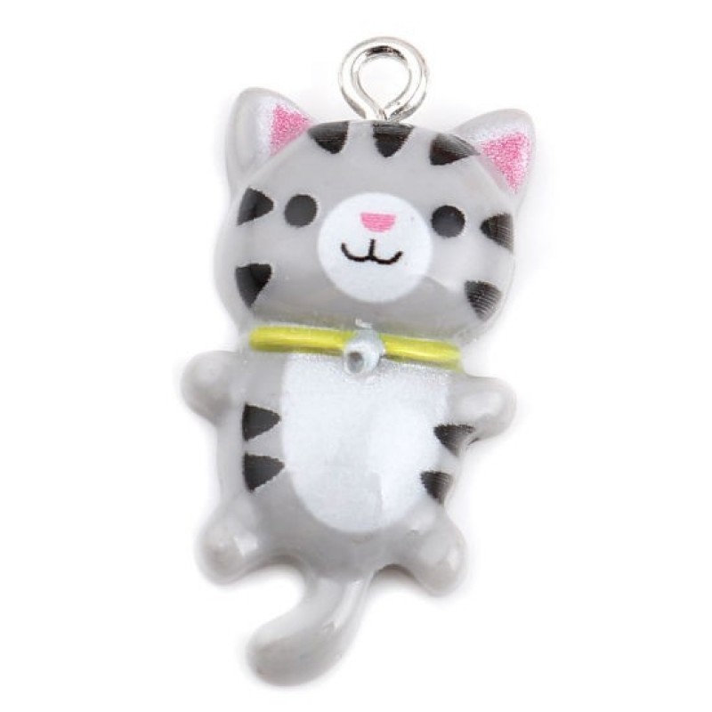 Breloque Chat Gris en Résine 27x14mm