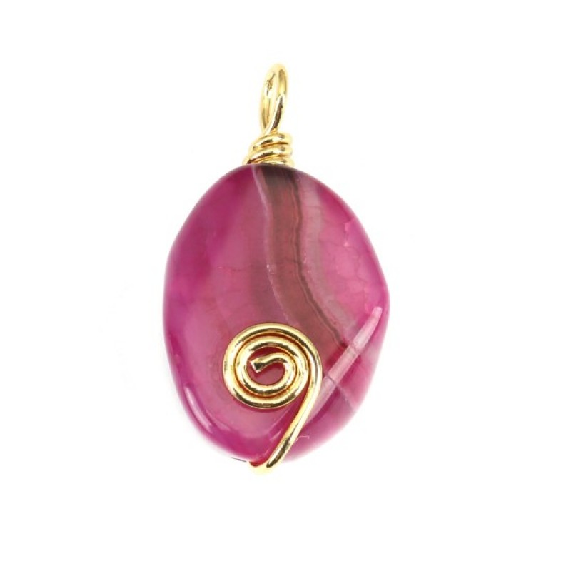 Pendentif en Pierre Naturelle Agate Métal Doré 3,1x1,6cm
