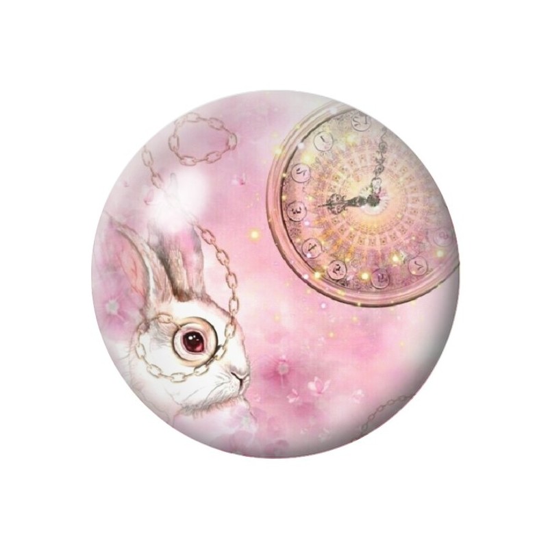 Cabochon en Verre Illustré Lapin Alice au Pays des Merveilles 12 à 25mm