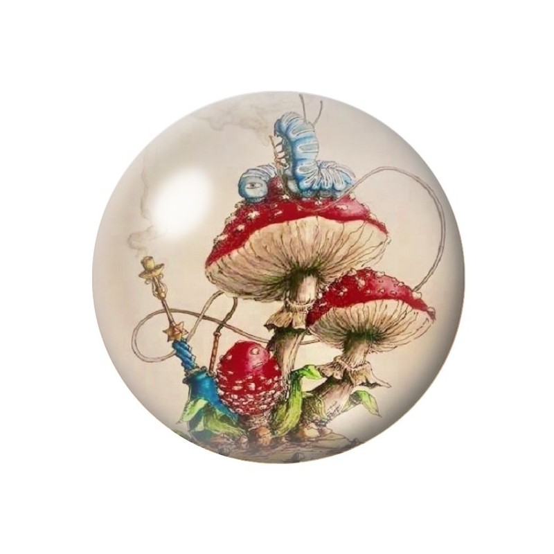 Cabochon en Verre Illustré Chenille Alice au Pays des Merveilles 12 à 25mm