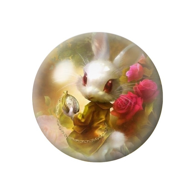Cabochon en Verre Illustré Lapin Alice au Pays des Merveilles 12 à 25mm