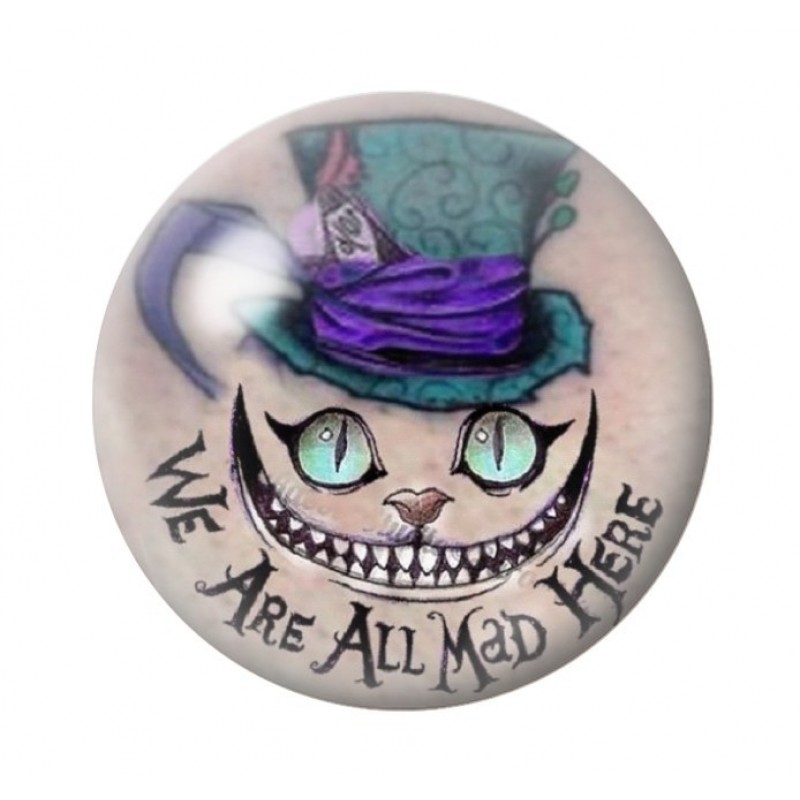Cabochon en Verre Illustré Chat du Cheshire Alice au Pays des Merveilles 12 à 25mm