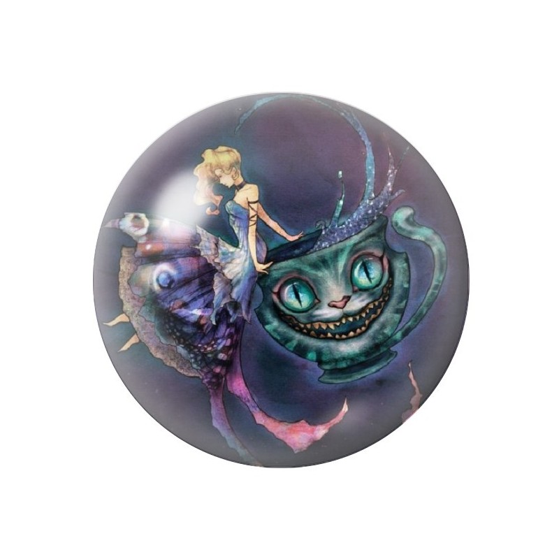 Cabochon en Verre Illustré Chat du Cheshire Alice au Pays des Merveilles 12 à 25mm