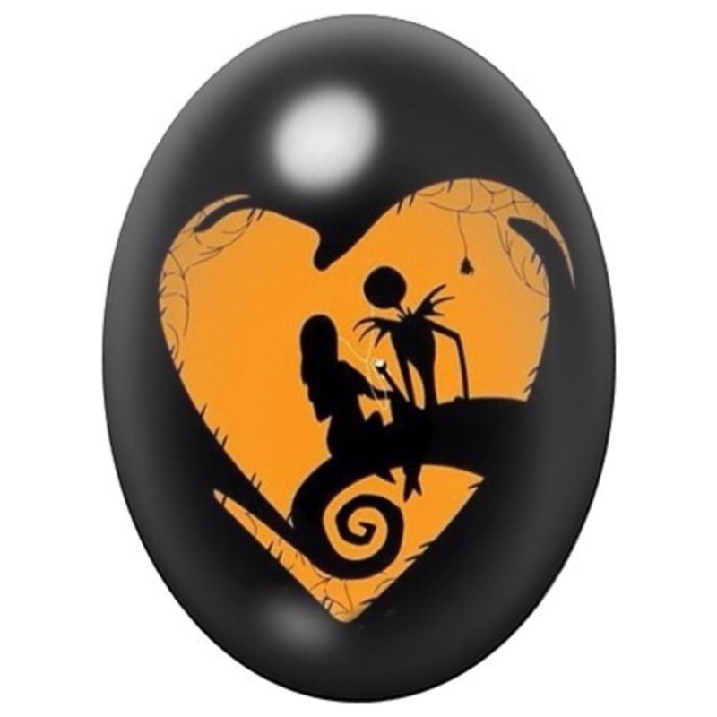 Cabochon en Verre Illustré Jack et Sally dans un Cœur 13x18, 18x25 ou 30x40mm
