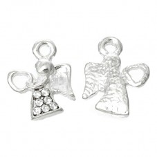 2 Breloques en Métal Argenté Ange de Noël Strass 15x12mm