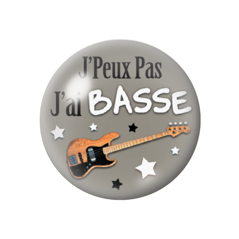 Cabochon en Verre Illustré "J'peux pas j'ai Basse" 12 à 25mm