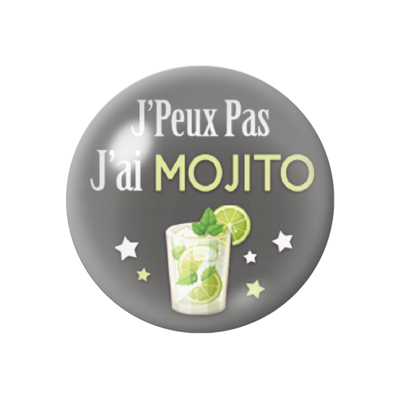 Cabochon en Verre Illustré "J'peux pas j'ai Mojito" 12 à 25mm