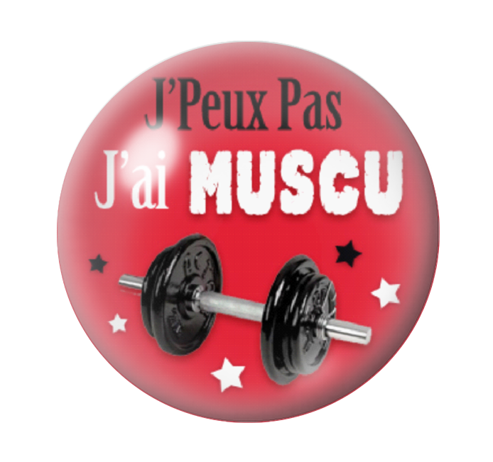 Cabochon en Verre Illustré "J'peux pas j'ai Muscu" 12 à 25mm