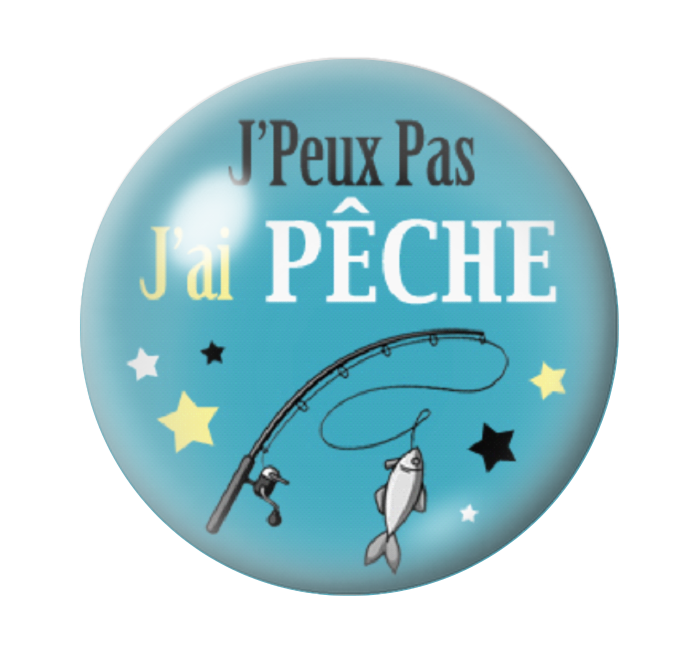 Cabochon en Verre Illustré "J'peux pas j'ai Pêche" 12 à 25mm