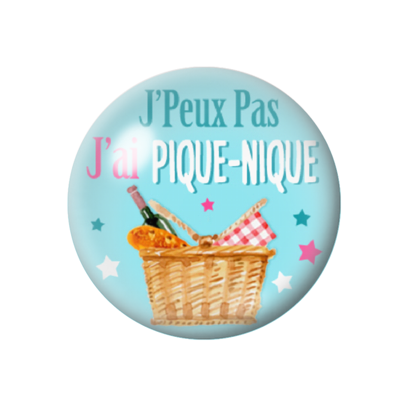 Cabochon en Verre Illustré "J'peux pas j'ai Pique-Nique" 12 à 25mm