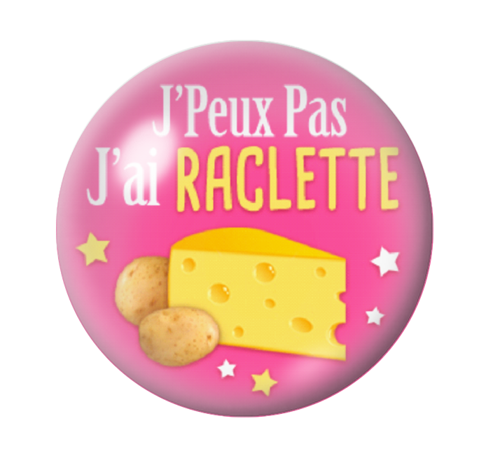 Cabochon en Verre Illustré "J'peux pas j'ai Raclette" 12 à 25mm