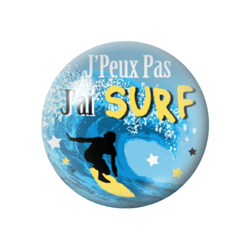 Cabochon en Verre Illustré "J'peux pas j'ai Surf" 12 à 25mm