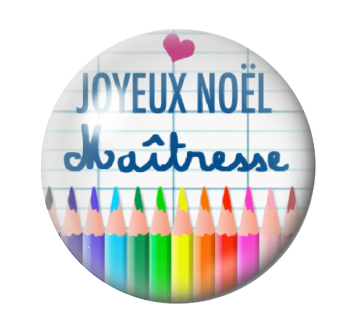 Cabochon en Verre Illustré "Joyeux Noël Maîtresse" 12 à 25mm